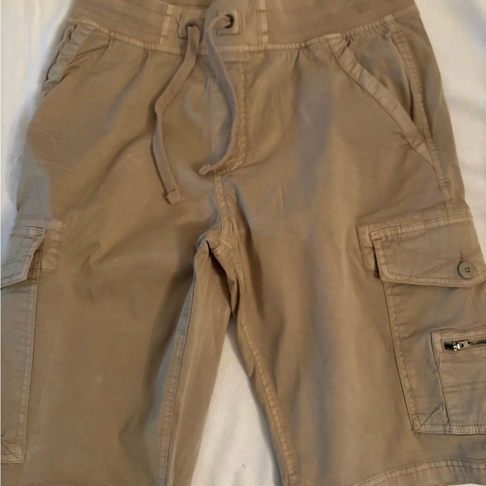 Shorts cargo mens new size S - Tan Drawstring elastic waist 98% cotton spandex